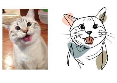 Cat Line Art Half Body Before and After