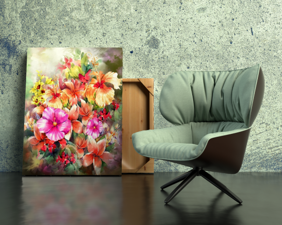 Soft Tropical Flower Colors with Textured Background Canvas Paint by Numbers Kit