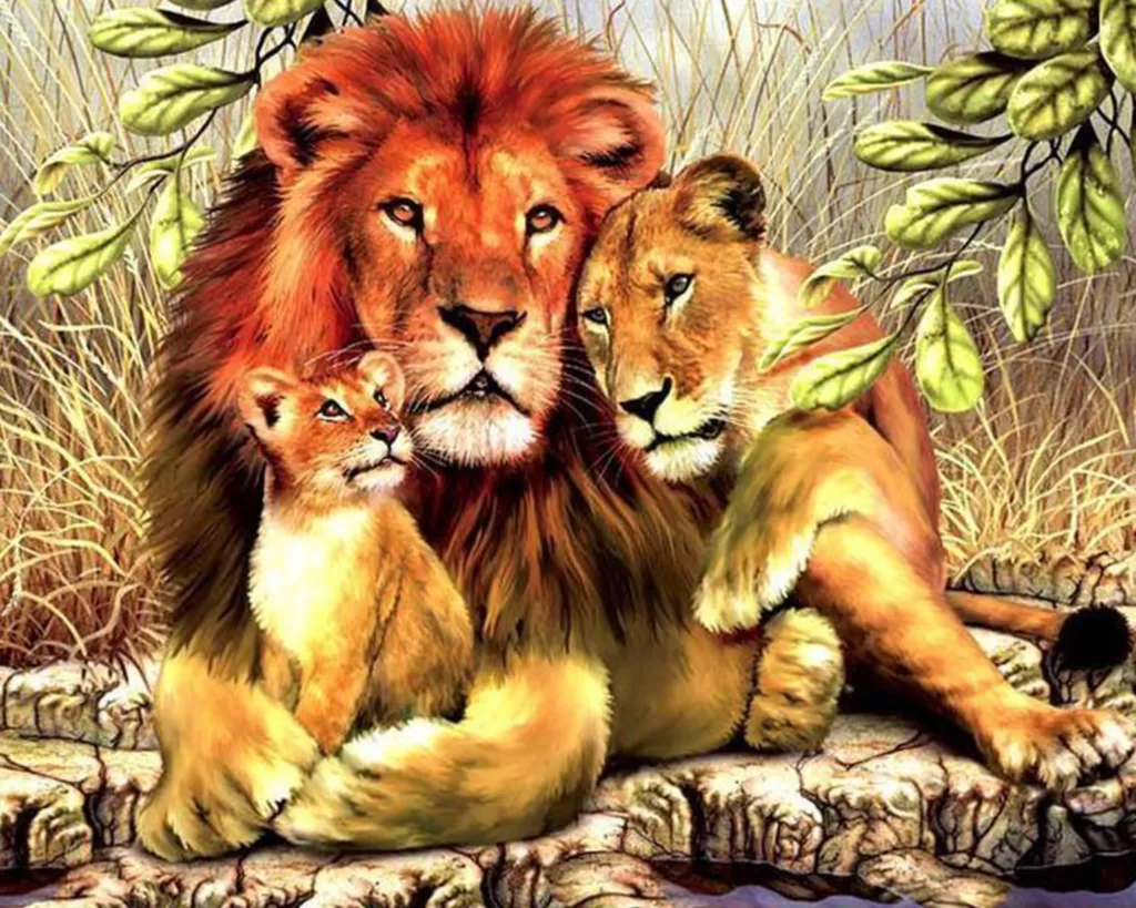 Lion and its Cubs Paint by Numbers - Paint My Numbers